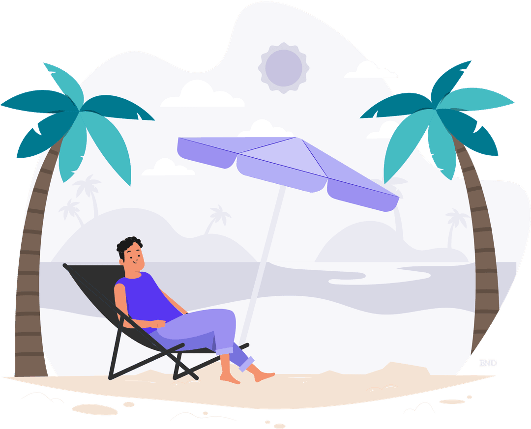 graphic of someone sitting on a beach under an umbrella