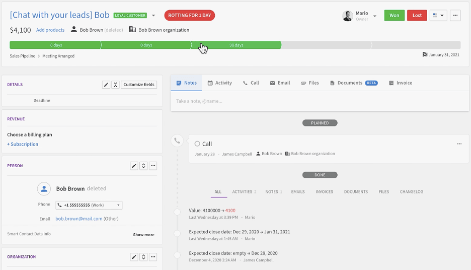 Pipedrive deal rotting alerts
