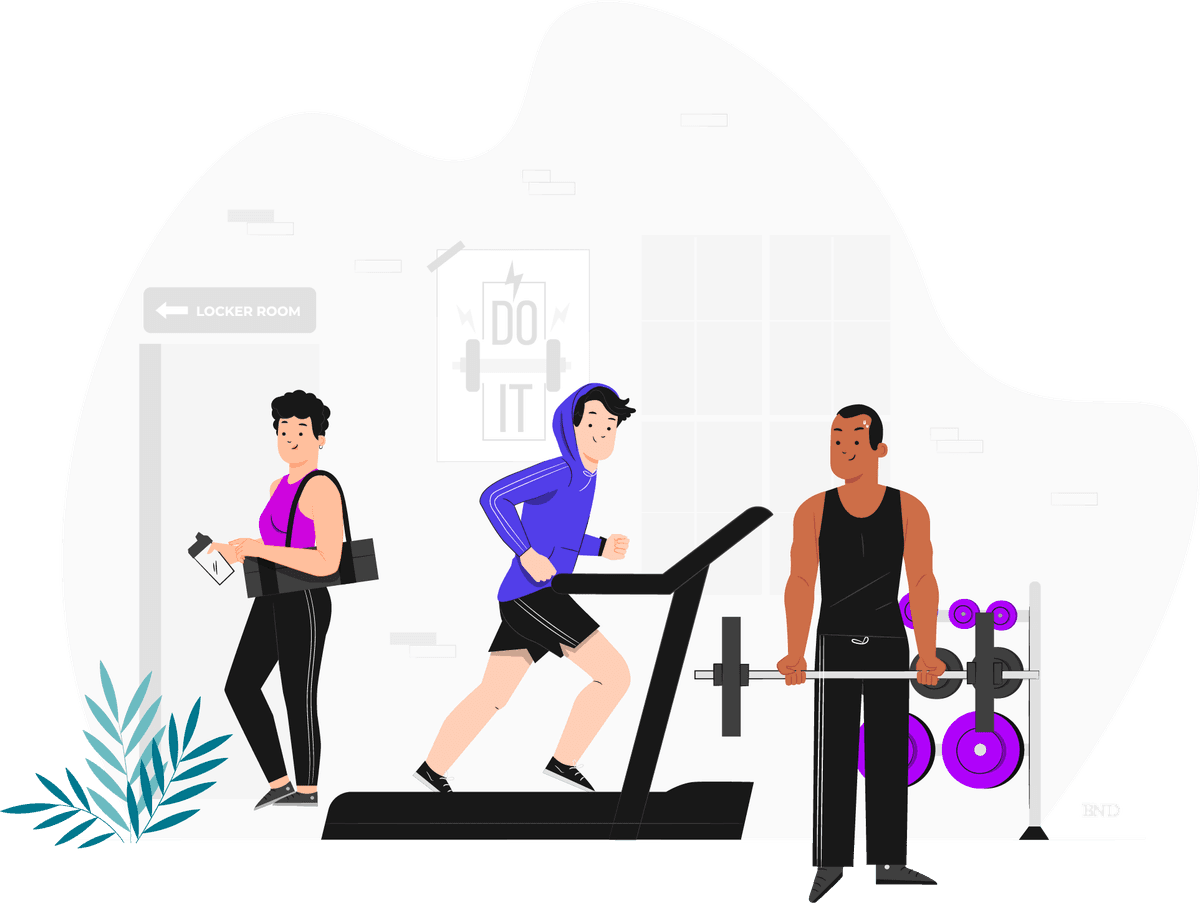 graphic of people working out on gym equipment