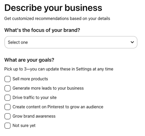 Pinterest for Business describe your business