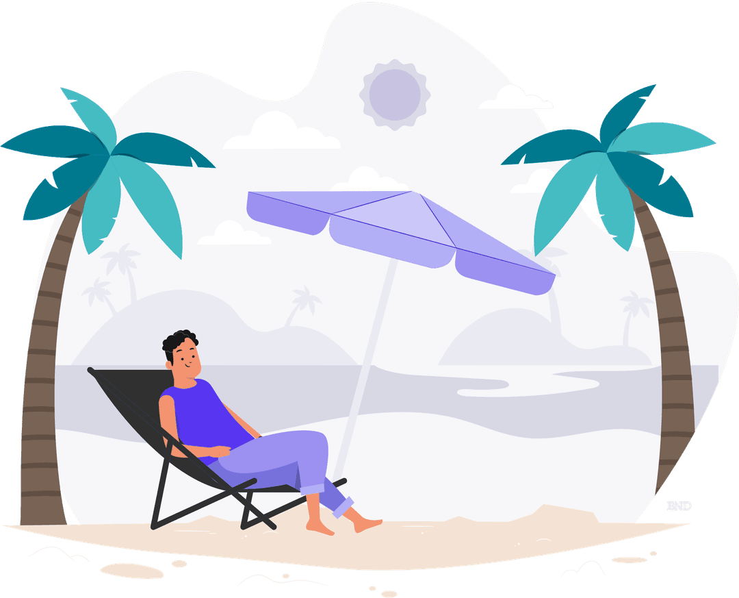 graphic of someone sitting on a beach under an umbrella