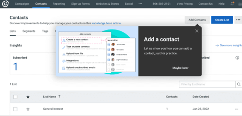 Adding a new contact on Constant Contact