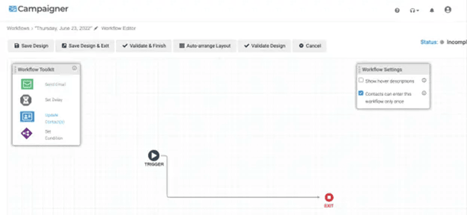 Campaigner workflow builder