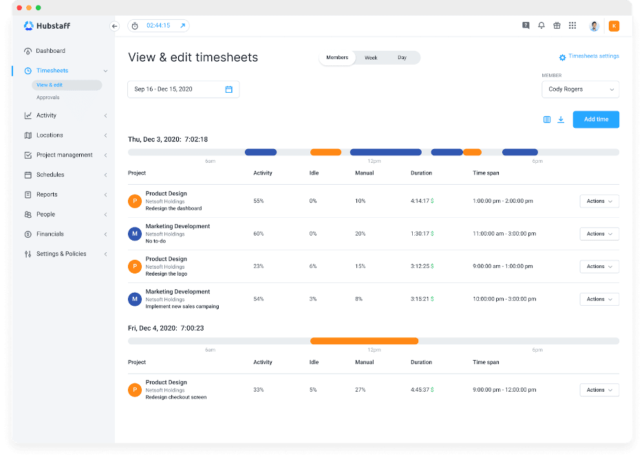 Hubstaff timesheets