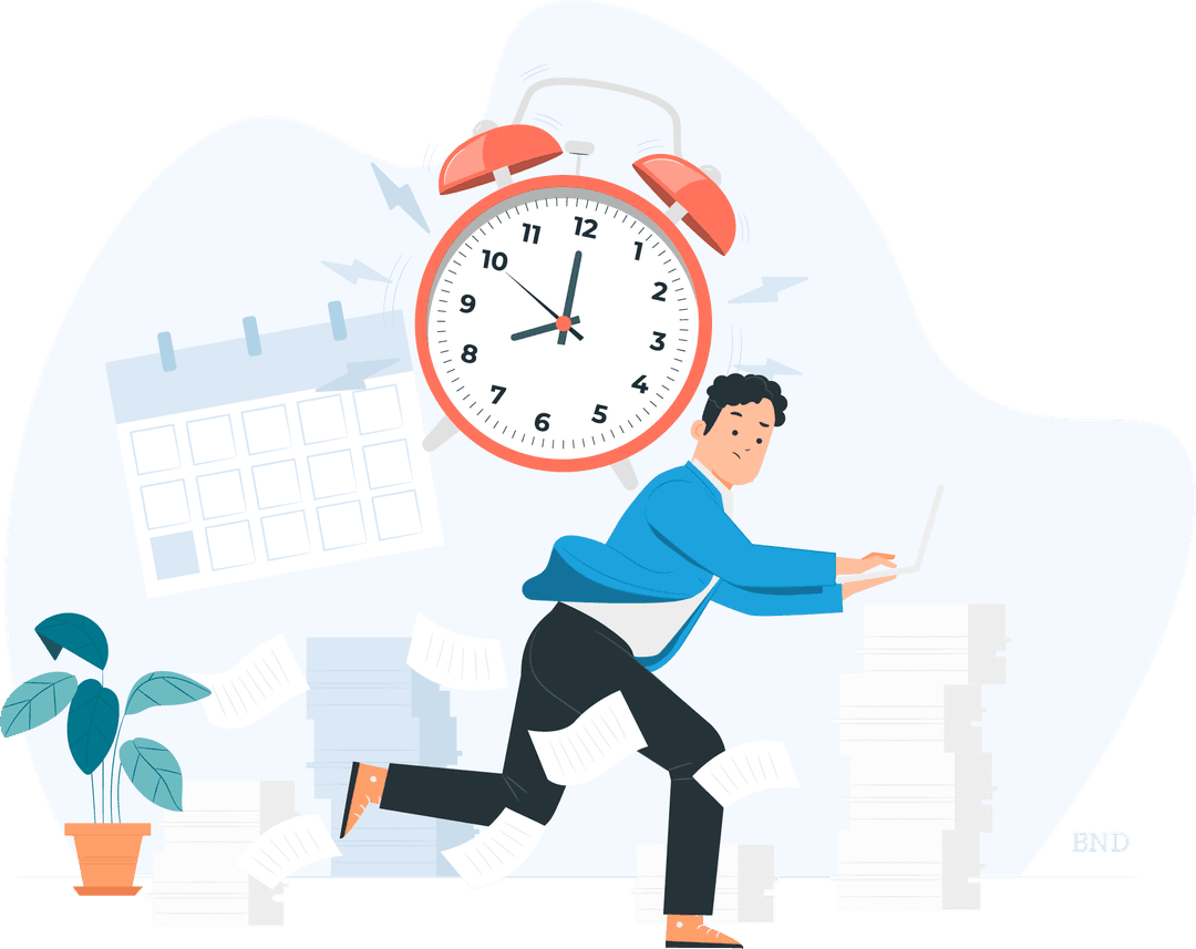 graphic of a businessperson running. below a large alarm clock