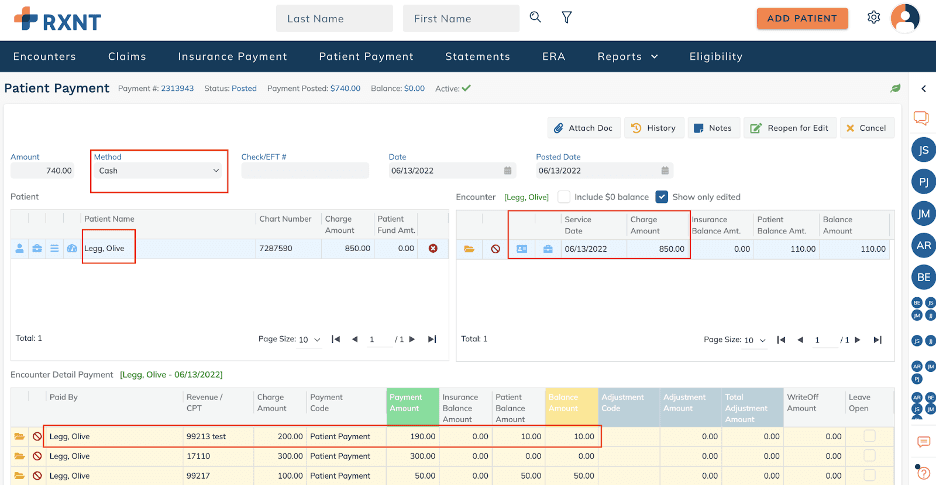 RXNT patient payment screen