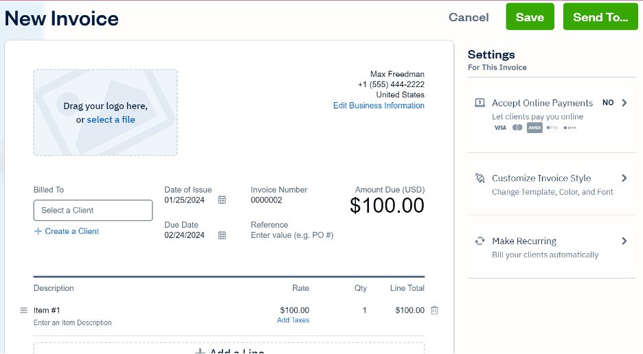 Freshbooks invoice