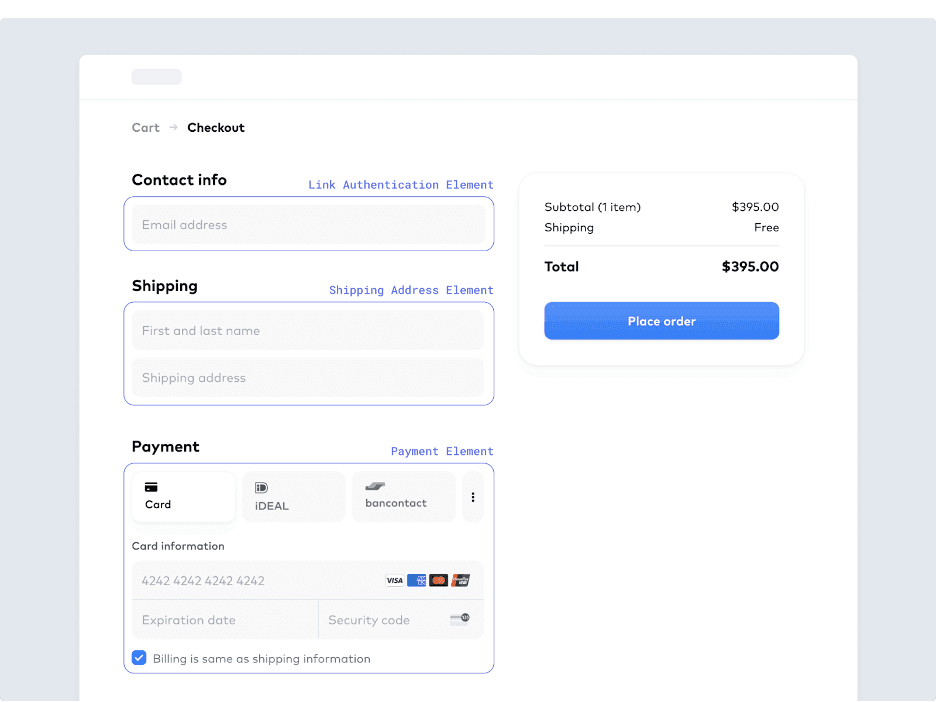 Stripe checkout screen