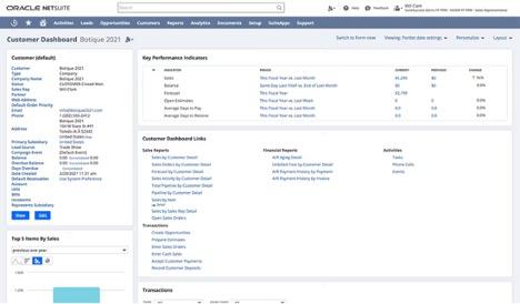 Oracle NetSuite customer dashboard