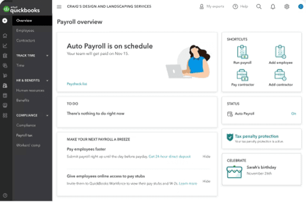 QuickBooks dashboard