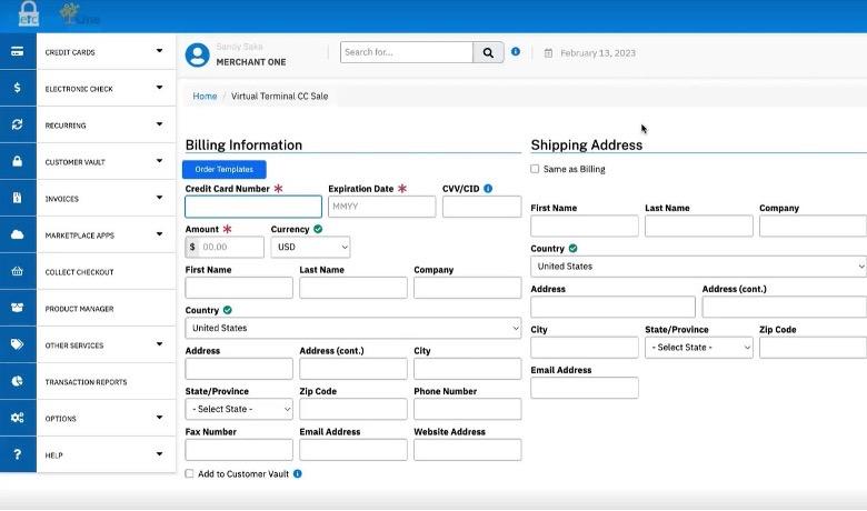 Merchant One virtual terminal