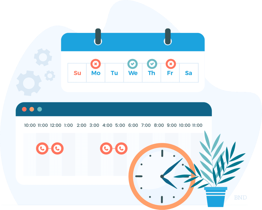 graphic of a weekly calendar and a clock