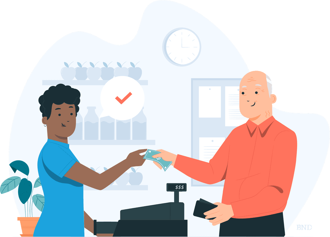 graphic of a man paying for something at a register