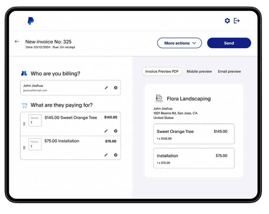 PayPal invoices