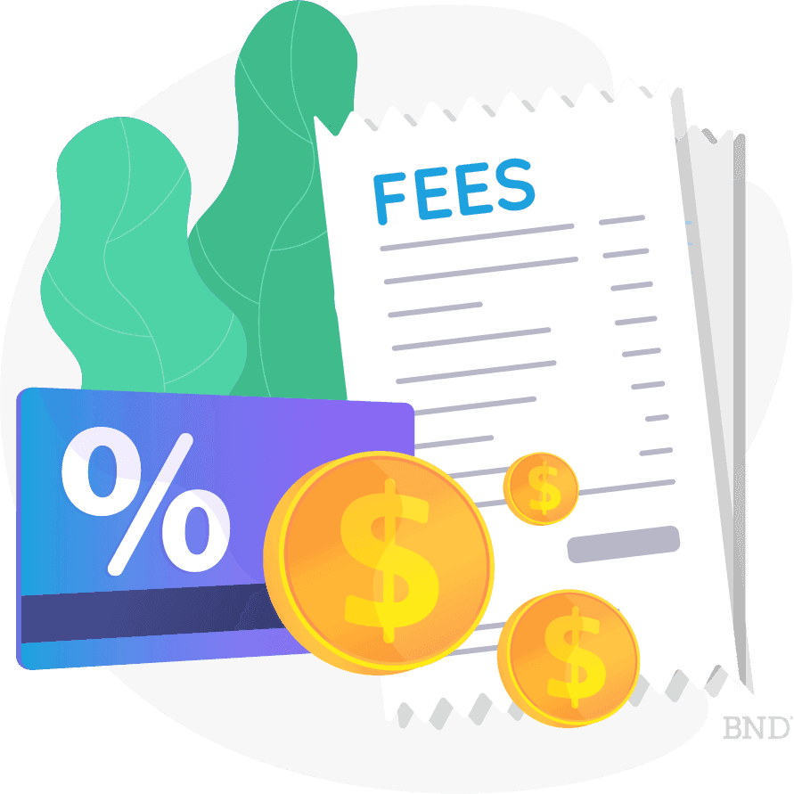 graphic of a credit card and coins and a paper that says "fees"