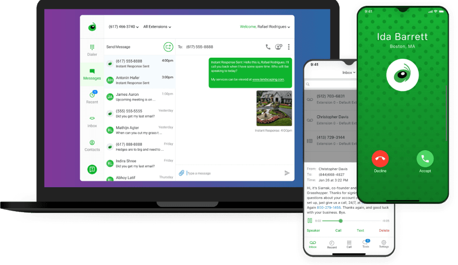 Grasshopper calls and messages on desktop and mobile app