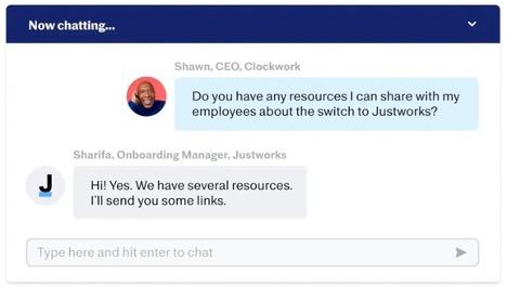 Justworks live chat feature