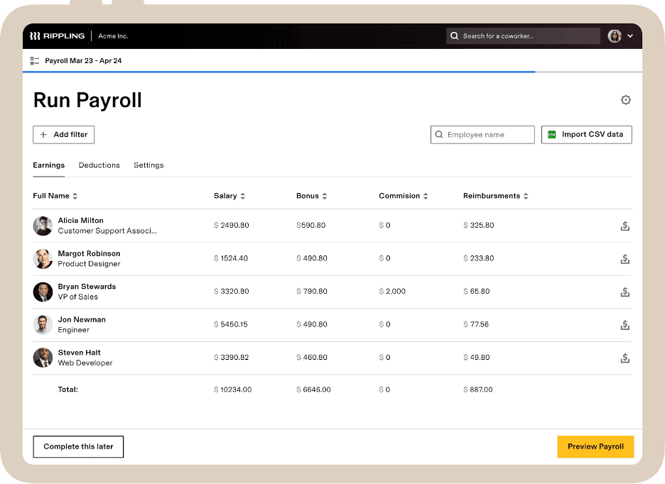 Running payroll on Rippling
