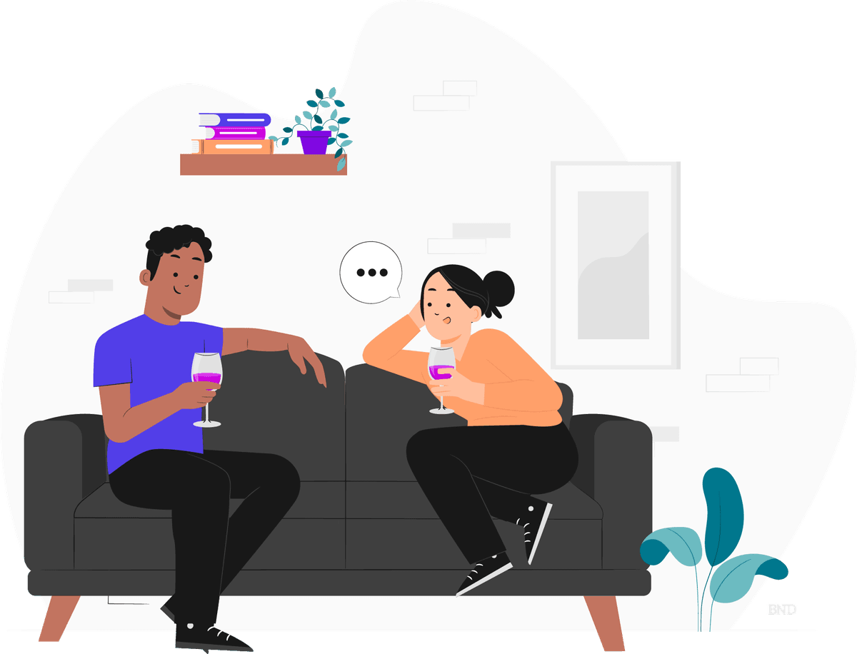 graphic of two colleagues talking on a couch