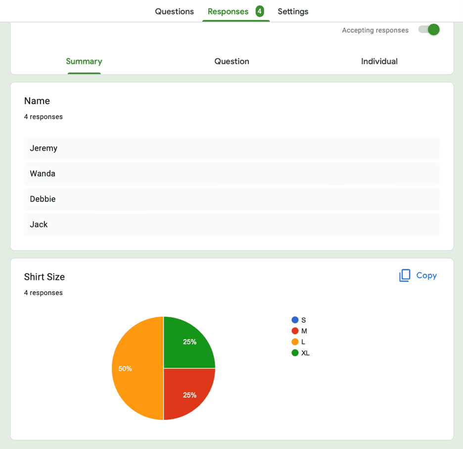 Google Forms responses