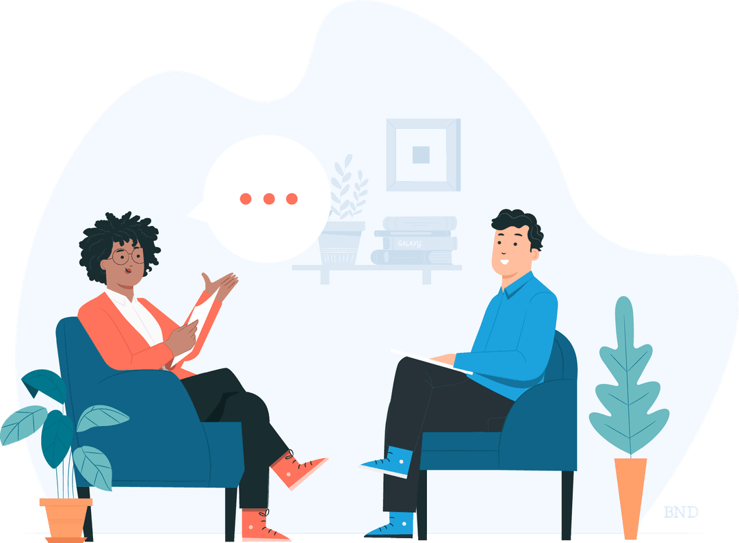 graphic of people sitting down and talking during a job interview
