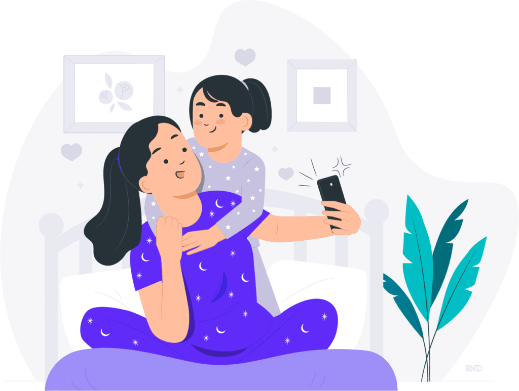 graphic of a woman taking a selfie of her and a child