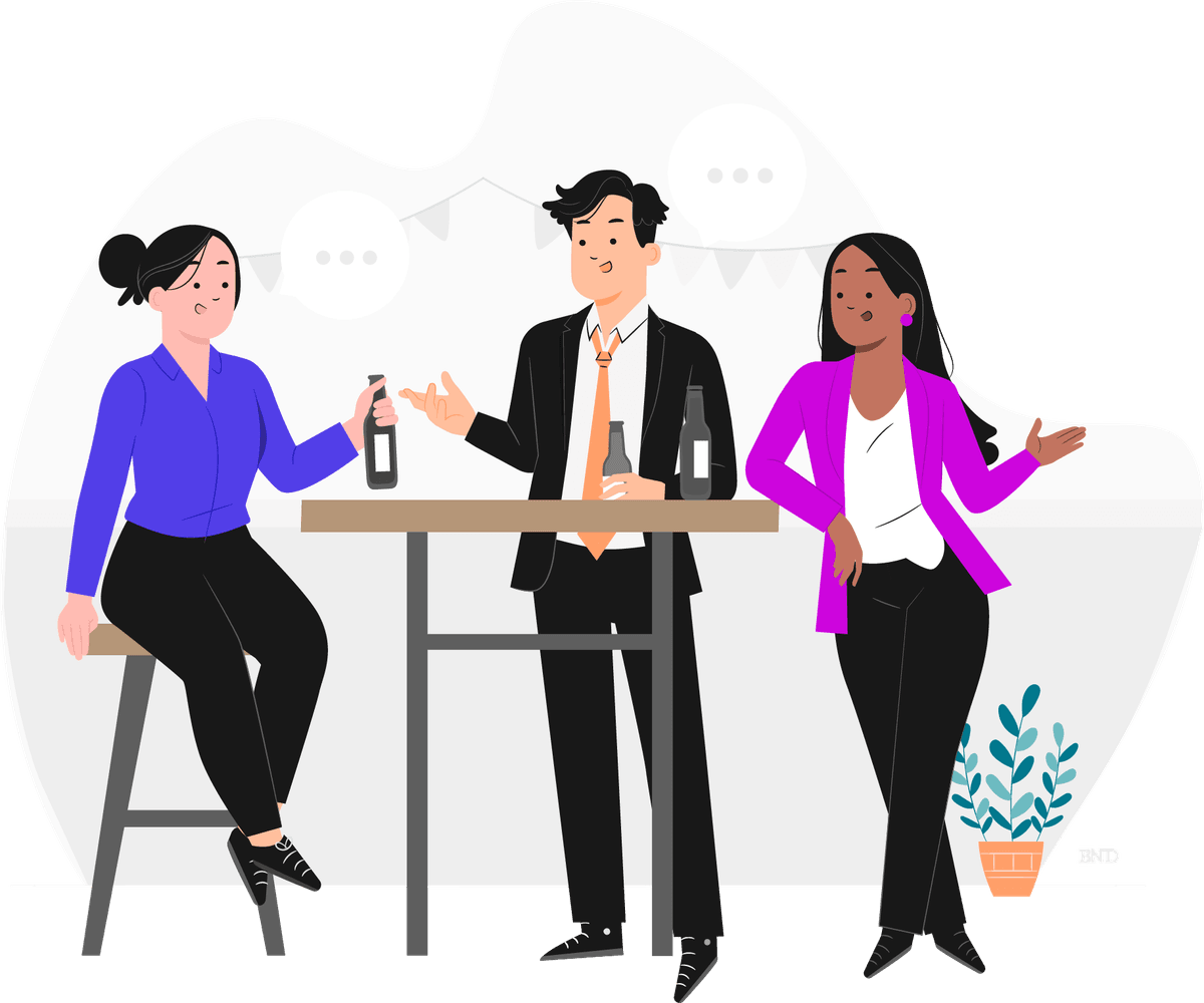 graphic of colleagues socializing and drinking beer together