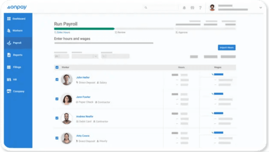 Entering employee hours and wages into OnPay