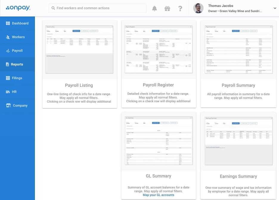 OnPay reporting features