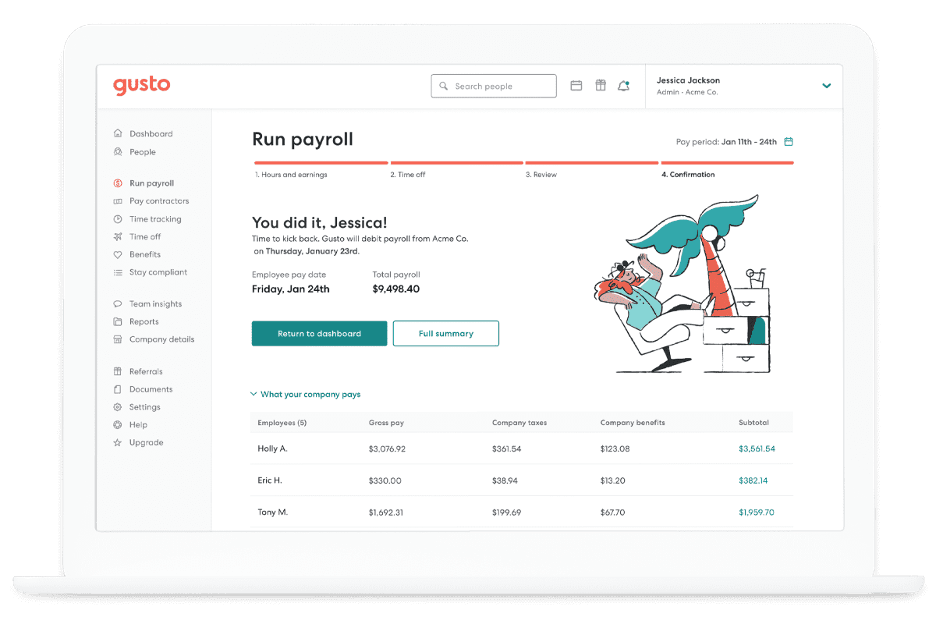 Gusto payroll dashboard