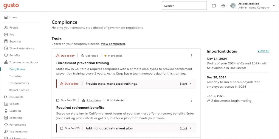 Gusto compliance hub