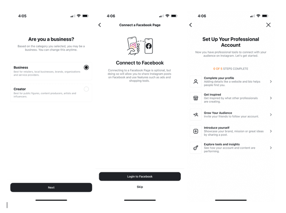 Creating a business profile on Instagram