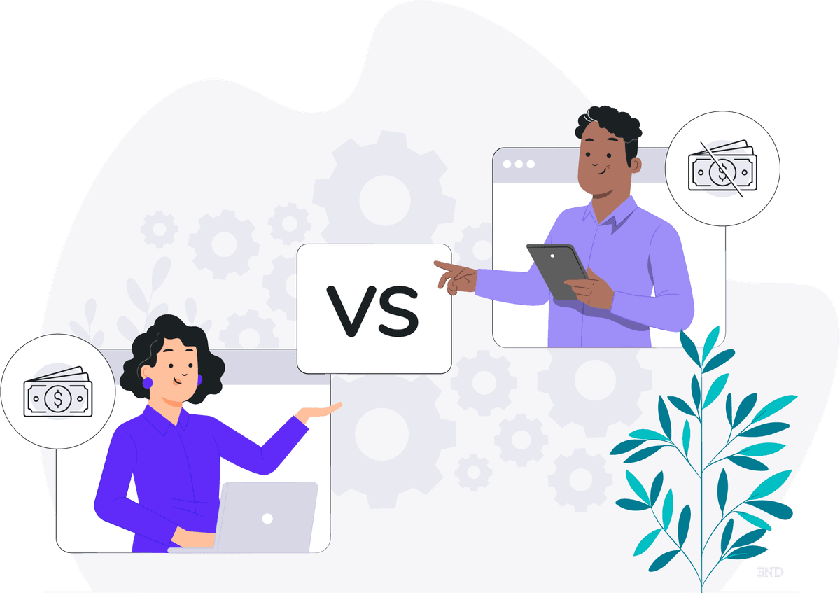 graphic of two people conversing within browser windows