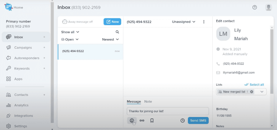 SimpleTexting inbox