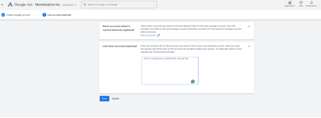 Selecting an account on Google Ad Manager