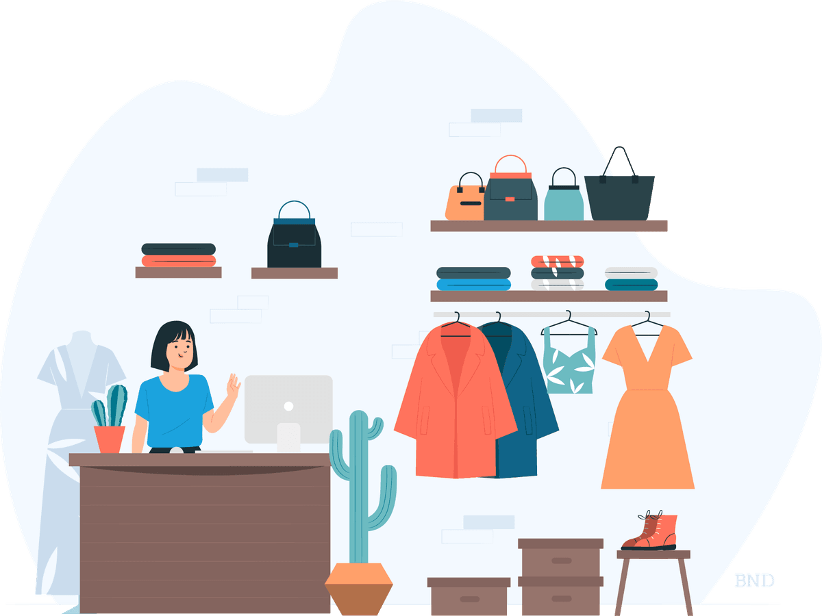 graphic of a cashier in a clothing store