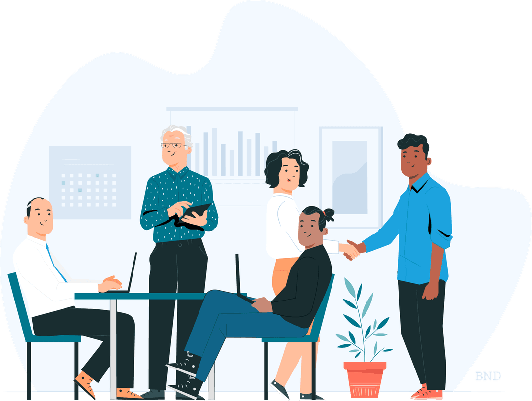 graphic of businesspeople in a modern office