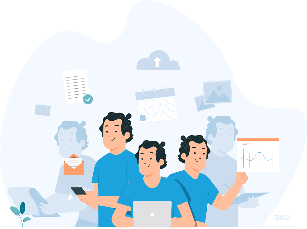 graphic of duplicates of the same person performing multiple tasks