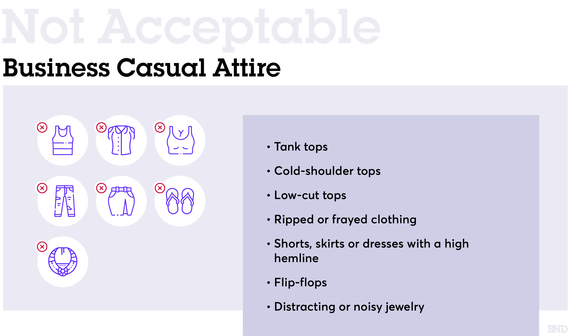 Infographic detailing not acceptable business attire