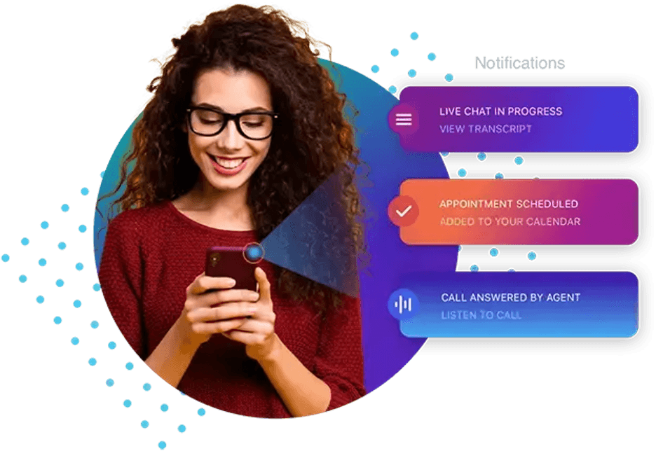 Woman holding a smartphone with facts about GoAnswer agents