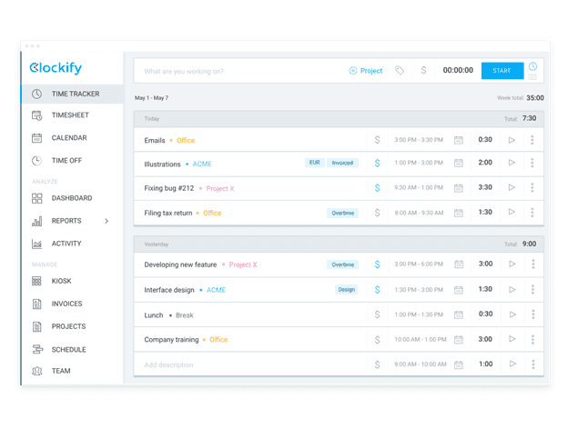 Clockify time tracking