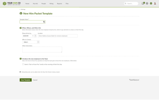 BambooHR onboarding template
