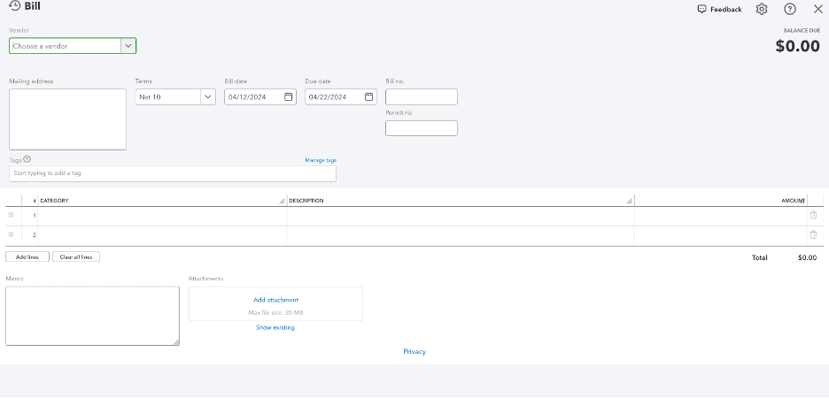 Quickbooks billing details
