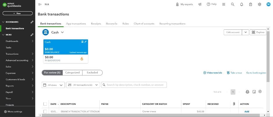 Quickbooks transactions