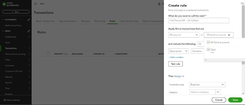 Quickbooks all bank accounts