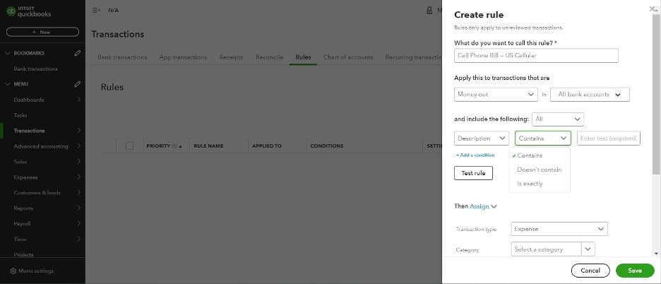 Quickbooks description