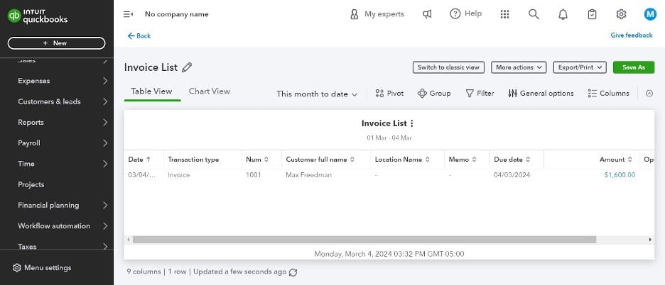 Quickbooks customized reporting