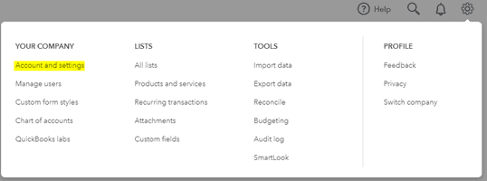 Quickbooks account settings