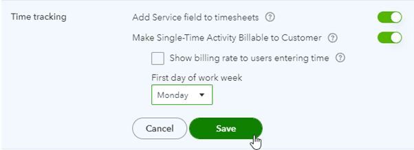 Quickbooks first day of the workweek