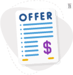 graphic of a piece of paper that says the word offer with a dollar sign